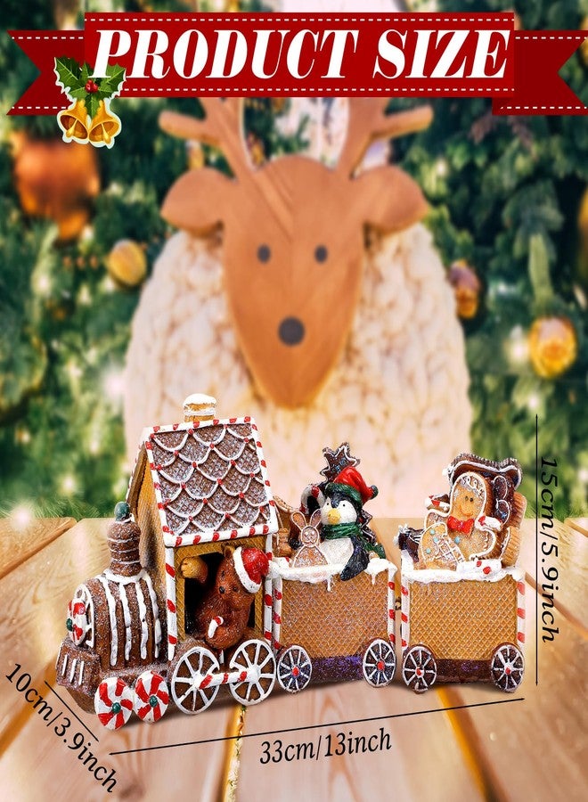 Quzzil Christmas Gingerbread Express Train Gingerbread Christmas Decorations Santa Claus Train Decorations Xmas Gingerbread Train Resin Craft Christmas Home Party Decor - Image 2